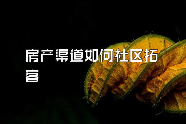房产渠道如何社区拓客