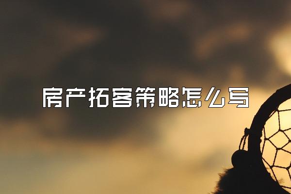 房产拓客策略怎么写