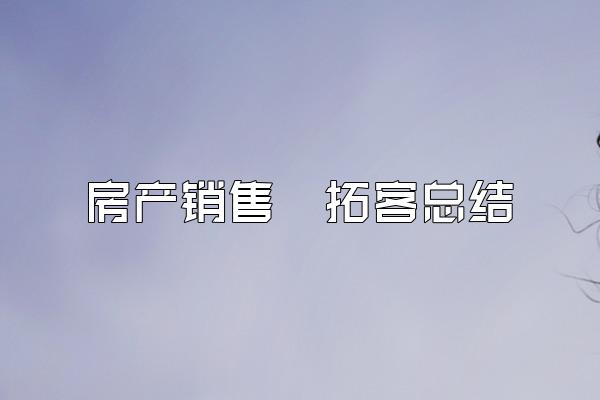 房产销售 拓客总结
