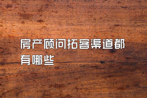 房产顾问拓客渠道都有哪些
